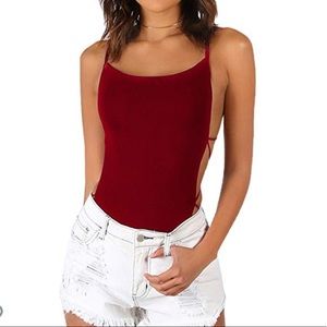 Red/Burgundy Strappy Bodysuit